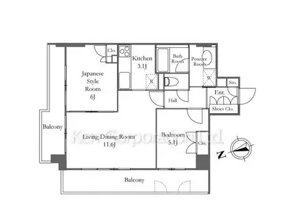 コスモ広尾(2LDK/8階)の間取り写真