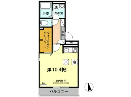 ウエスト ヴィレッジII A棟(ワンルーム/1階)の間取り写真