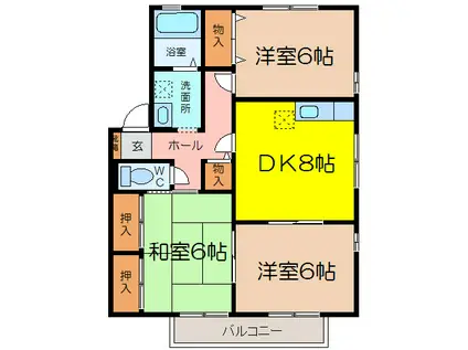 ヴィルヌーブ(3DK/2階)の間取り写真