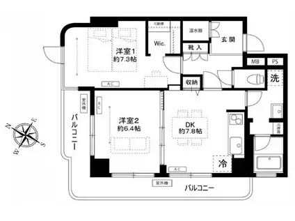 ホワイトパレス(2DK/6階)の間取り写真