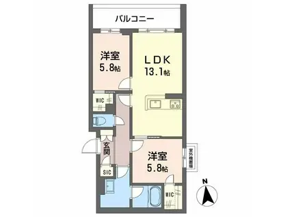 シャーメゾン 東雲 子育て支援(2LDK/4階)の間取り写真