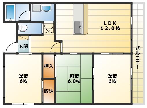 サンハート南茨木(3LDK/1階)の間取り写真