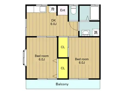 マルベリーハイツ(2DK/2階)の間取り写真