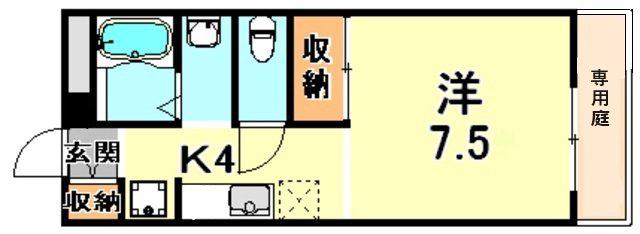 メゾン岡本(1K/1階)の間取り写真