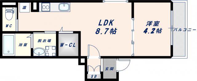 グランディル弥刀(1LDK/3階)の間取り写真
