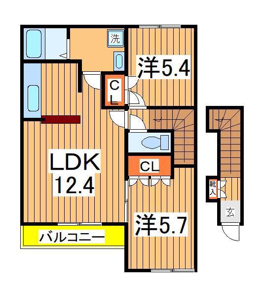 サンモール(2LDK/2階)の間取り写真