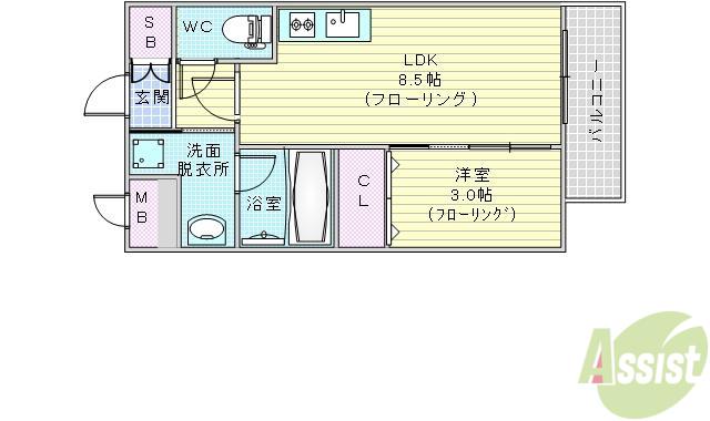 FORTUNEY江坂Ⅱ(1LDK/4階)の間取り写真