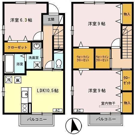 プルミエ・ラムールD(3LDK/1階)の間取り写真