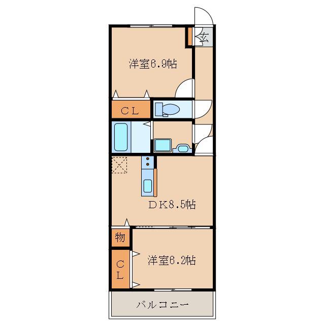 ボンジュールUN(2DK/1階)の間取り写真