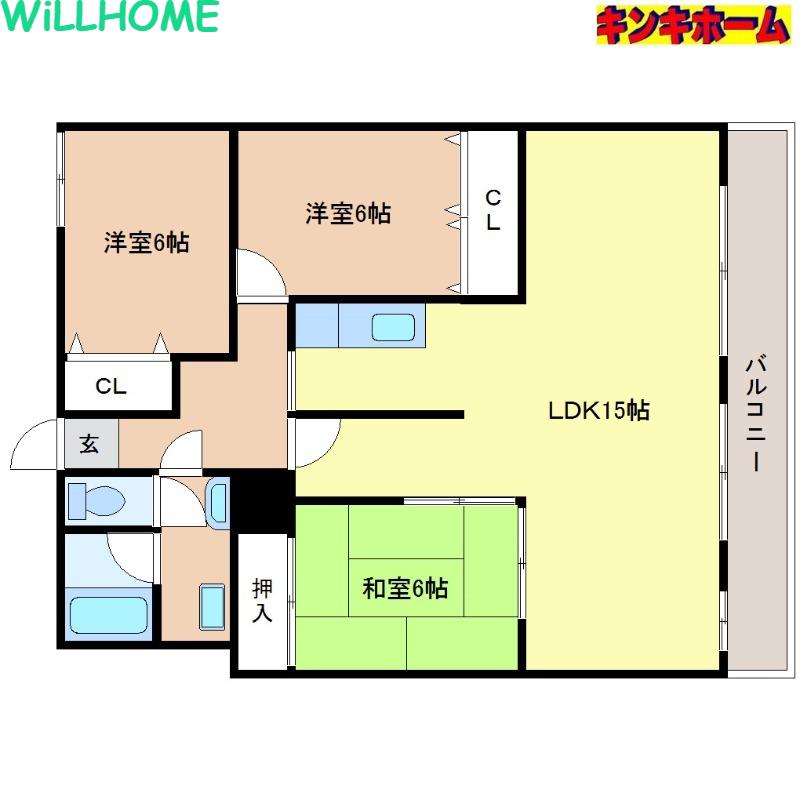 リオンガーデン古屋(3LDK/3階)の間取り写真