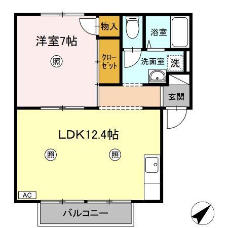 キャリーイン(2DK/1階)の間取り写真