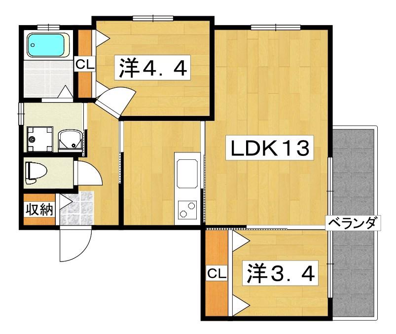 シャンテー東香里(2LDK/3階)の間取り写真