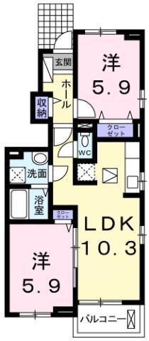 コンフォーティア鮎喰(2LDK/1階)の間取り写真