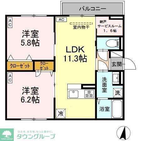 セレスティア向山(2LDK/2階)の間取り写真
