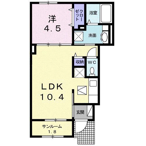クラール柞原A(1LDK/1階)の間取り写真