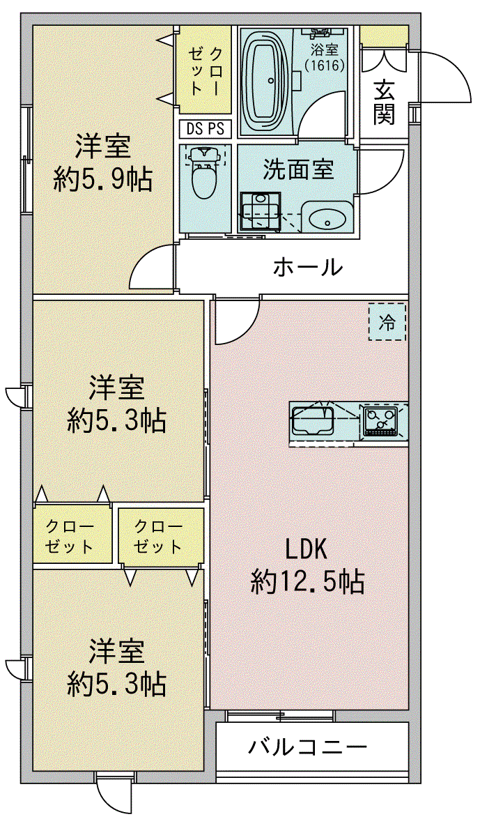 ウィステリアガーデン旭が丘(3LDK/2階)の間取り写真