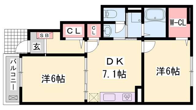 モスフロックス(2DK/1階)の間取り写真