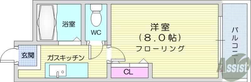アイショウプラザ旭ヶ丘Ⅲ(1K/2階)の間取り写真