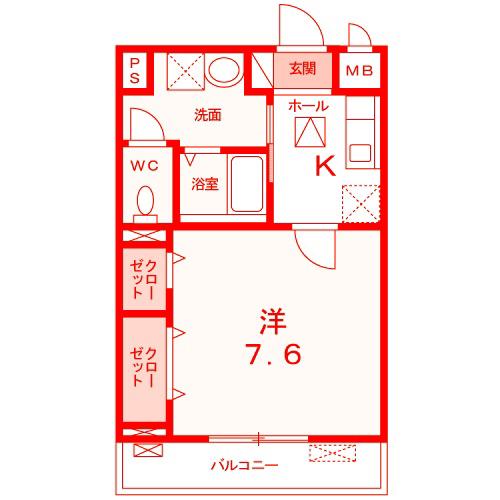 サニーヒル田戸台(1K/1階)の間取り写真