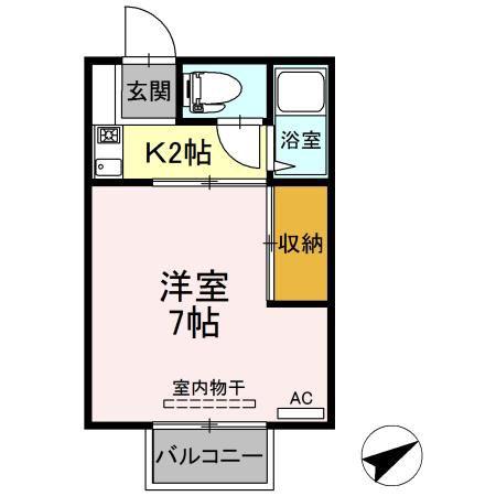 パークハウスB棟(1K/2階)の間取り写真
