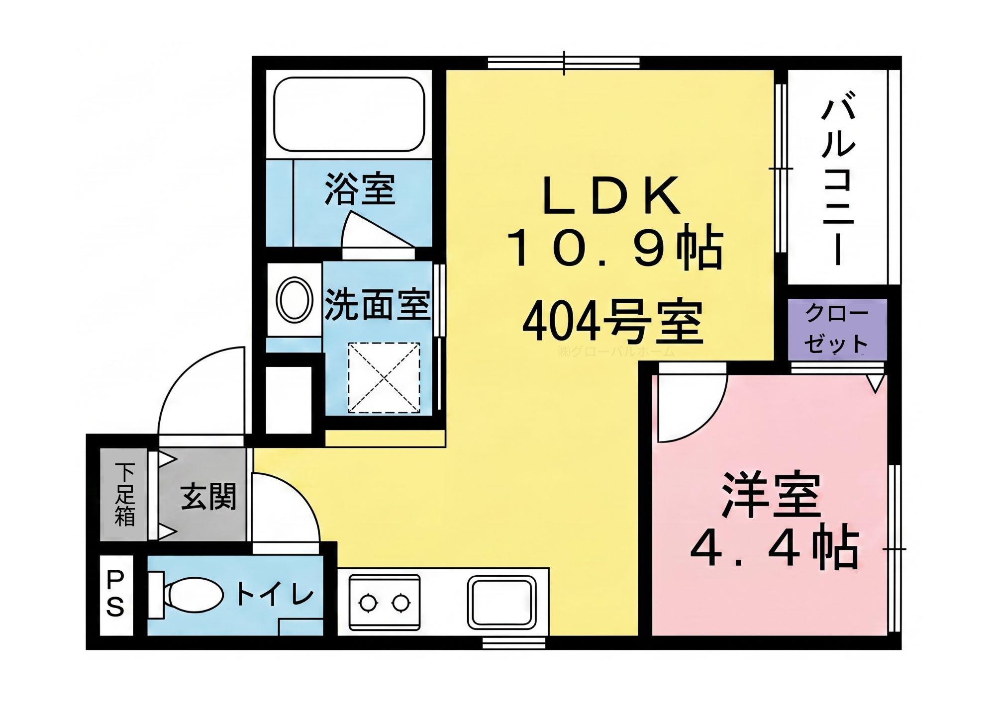 エクセルシオール新宿河田町(1LDK/3階)の間取り写真