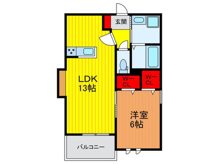 ラ・クール(1LDK/2階)の間取り写真