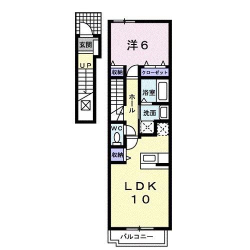 フローラ北館 B(1LDK/2階)の間取り写真
