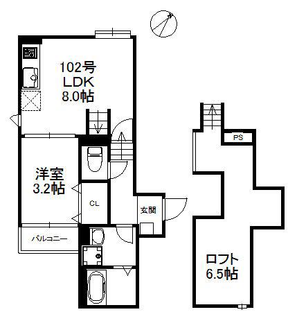 クレア多の津 510(1LDK/1階)の間取り写真