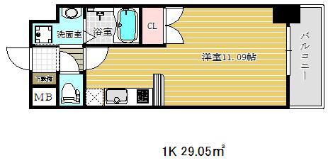 エスライズ新神戸(1K/7階)の間取り写真