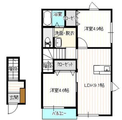 アヴニール本宮III(2LDK/2階)の間取り写真