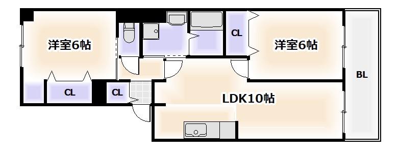 あべのC1コーポ(2LDK/B1階)の間取り写真