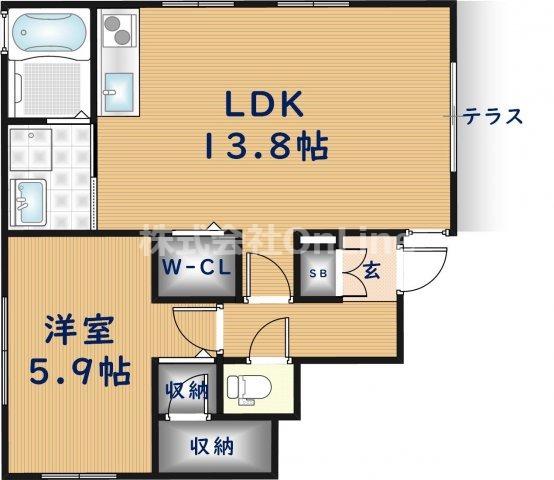 ヒルズ若江岩田(1LDK/1階)の間取り写真
