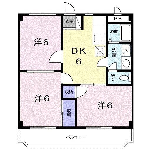 スカイマンション岡田(3DK/1階)の間取り写真