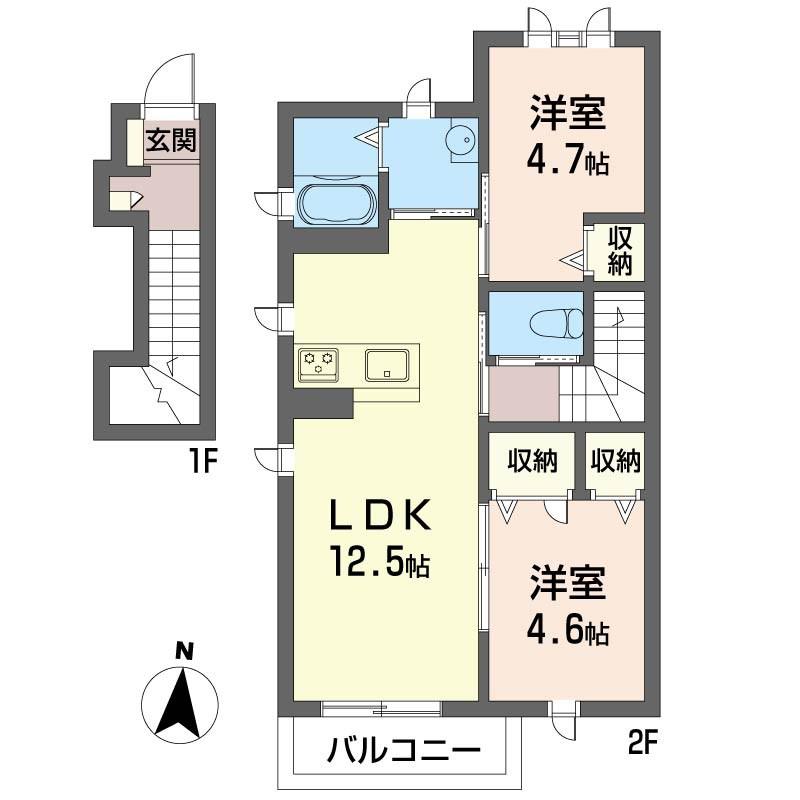 フレイヤ(2LDK/2階)の間取り写真
