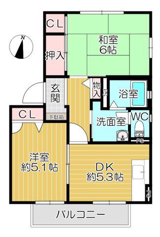 レジデンス南小路G(2DK/1階)の間取り写真