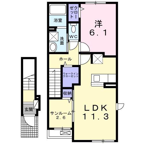 ハーモニクス(1LDK/2階)の間取り写真