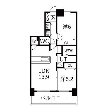 アルファスマート加古川(2LDK/9階)の間取り写真