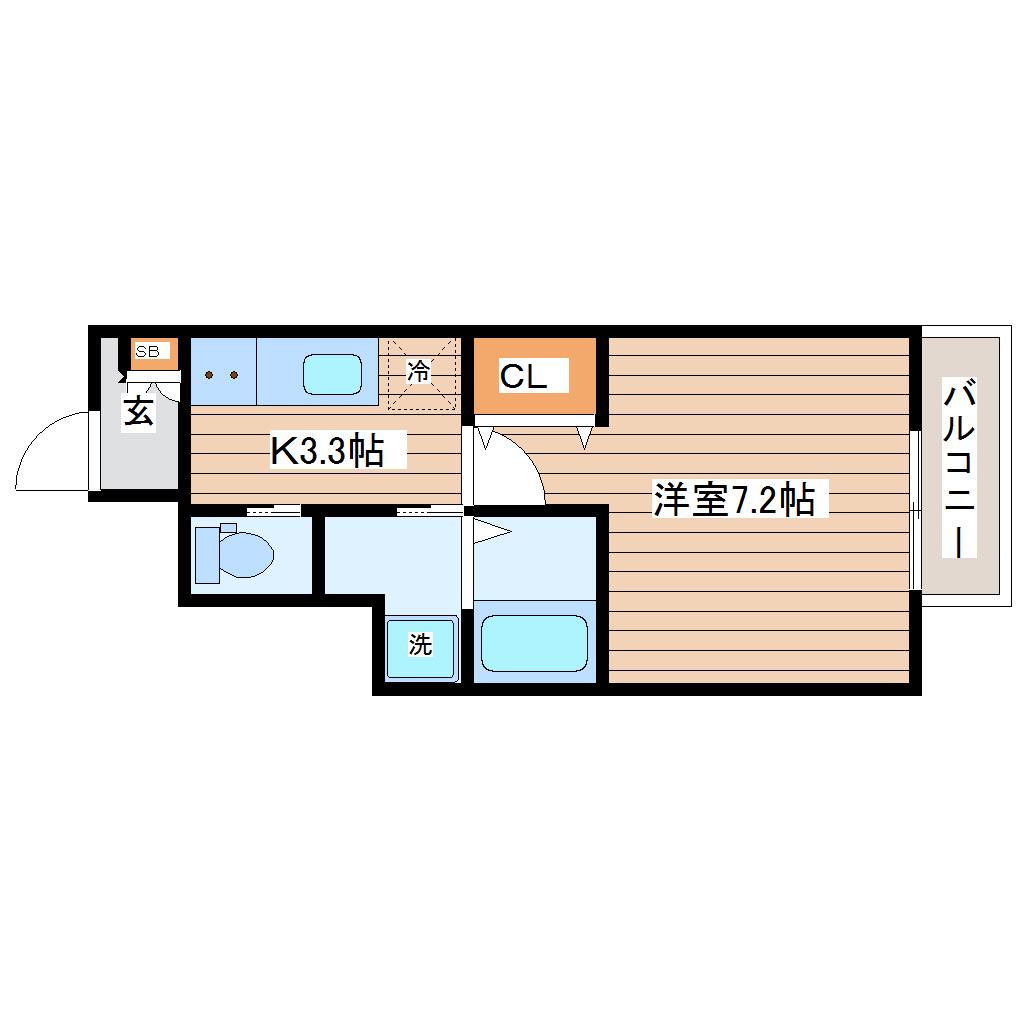 CHATEAUBRIAND長町(1K/1階)の間取り写真