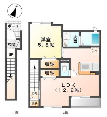 フォレスト庭瀬(1LDK/2階)の間取り写真
