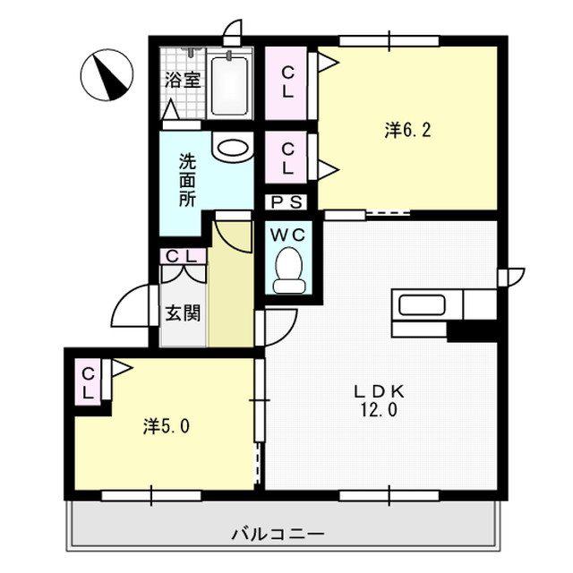 ベレオ大野城A(2LDK/3階)の間取り写真