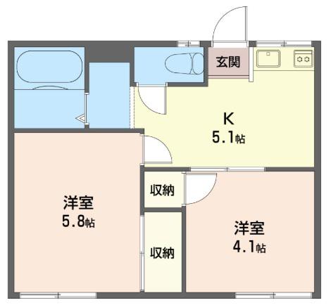 フラット根岸(2K/1階)の間取り写真