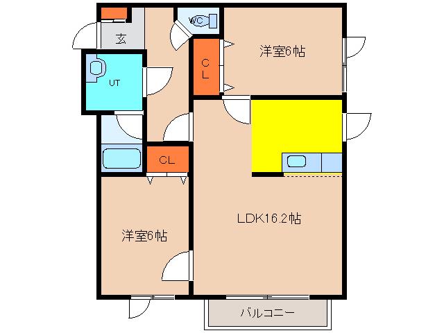 ルー・シェル(2LDK/1階)の間取り写真