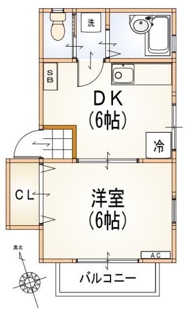 コスモスイレブン(1DK/2階)の間取り写真