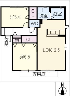 名鉄常滑線 寺本駅 徒歩28分 2階建 築24年(2LDK/1階)の間取り写真