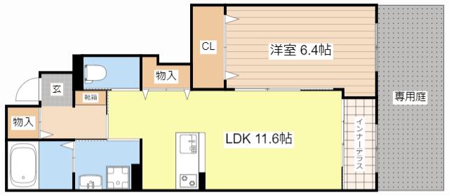 チアロ ルーチェ(1LDK/1階)の間取り写真