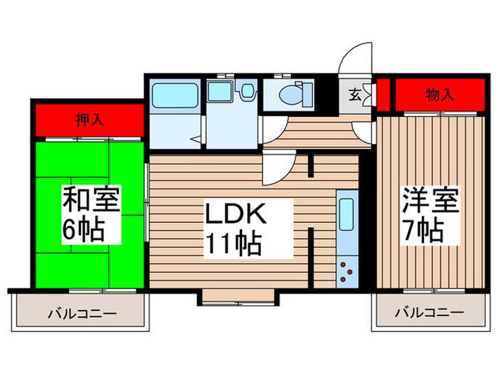 野塩テラス(2LDK/1階)の間取り写真