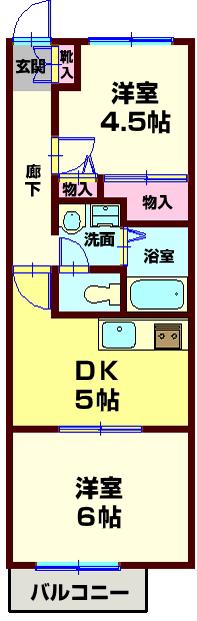 ヴァリューハクラク(2DK/2階)の間取り写真