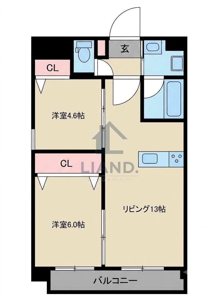 スクエア友泉亭(2LDK/6階)の間取り写真