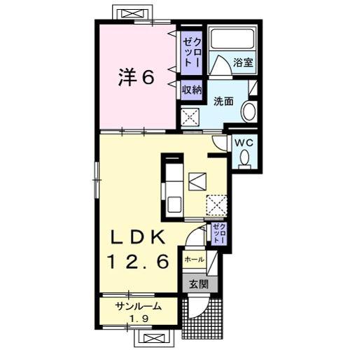 フェリーチェ向新庄(1LDK/1階)の間取り写真