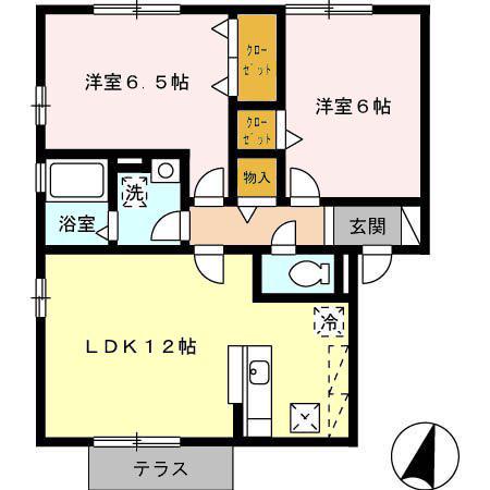 花多来館 A棟(2LDK/2階)の間取り写真